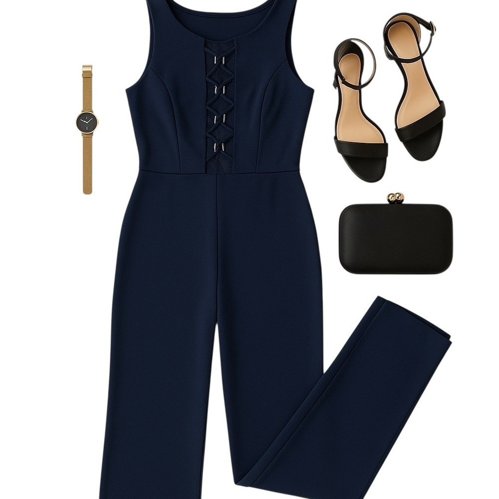 Guess by Marciano Brigetta Lace Up Navy Jumpsuit Women Small NWT Cocktail Party
